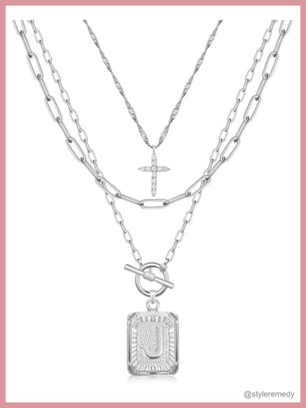 14K Gold Plated Brass Layered Initial Cross Choker Necklace Set